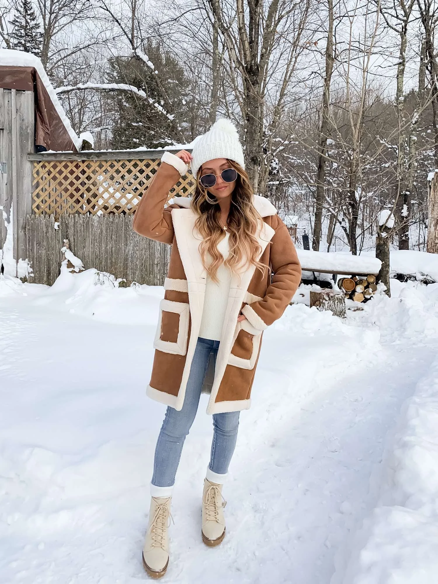 Shearling Coat and Knit Sweater for a Chic Winter School Ensemble Shearling Coat and Knit Sweater for a Chic Winter School Ensemble — Winter School Outfits