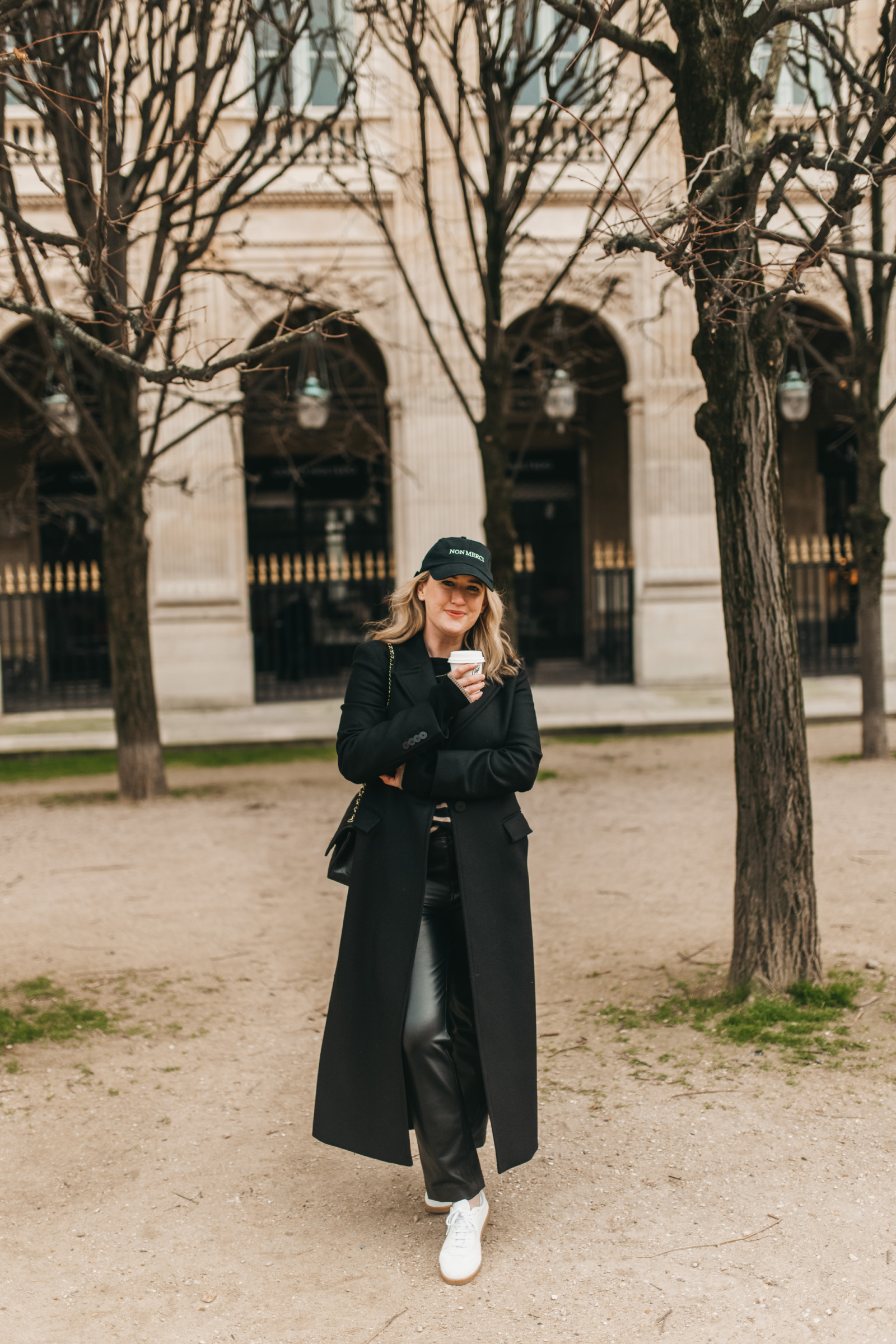 Chic Monochromatic Black Coat and Leather Trousers for School Chic Monochromatic Black Coat and Leather Trousers for School — Winter School Outfits