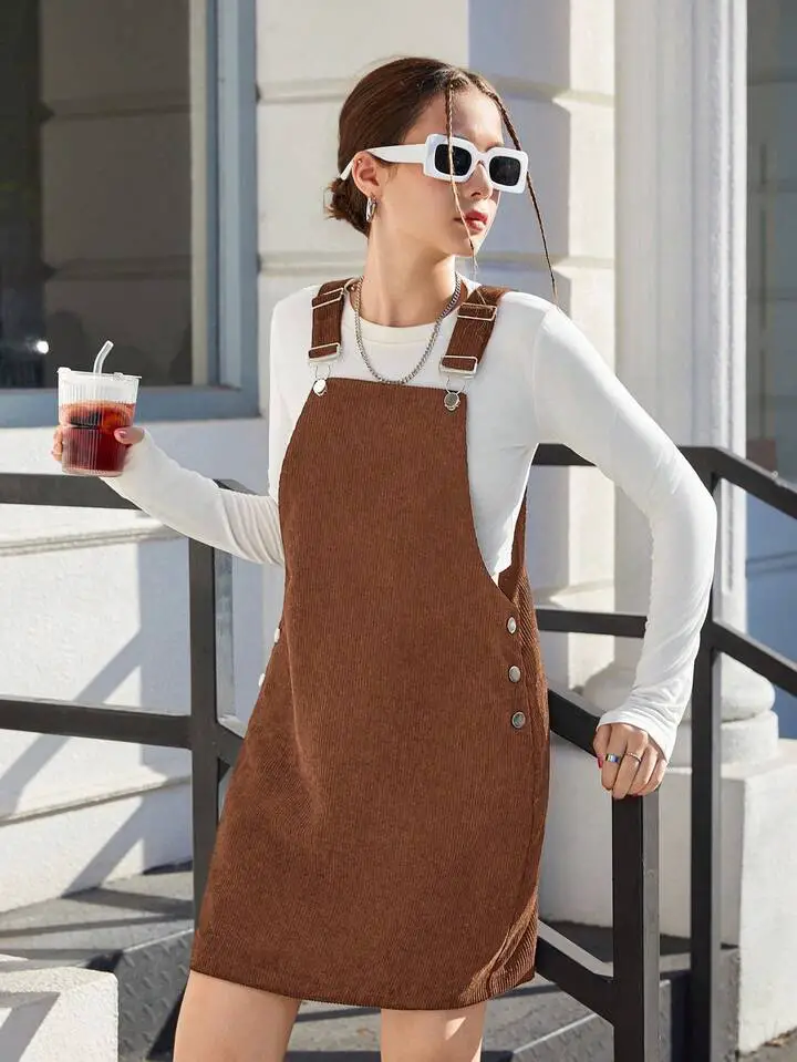 Corduroy Pinafore Dress and Long-Sleeve Top for a School Outfit Corduroy Pinafore Dress and Long-Sleeve Top for a School Outfit — Winter School Outfits
