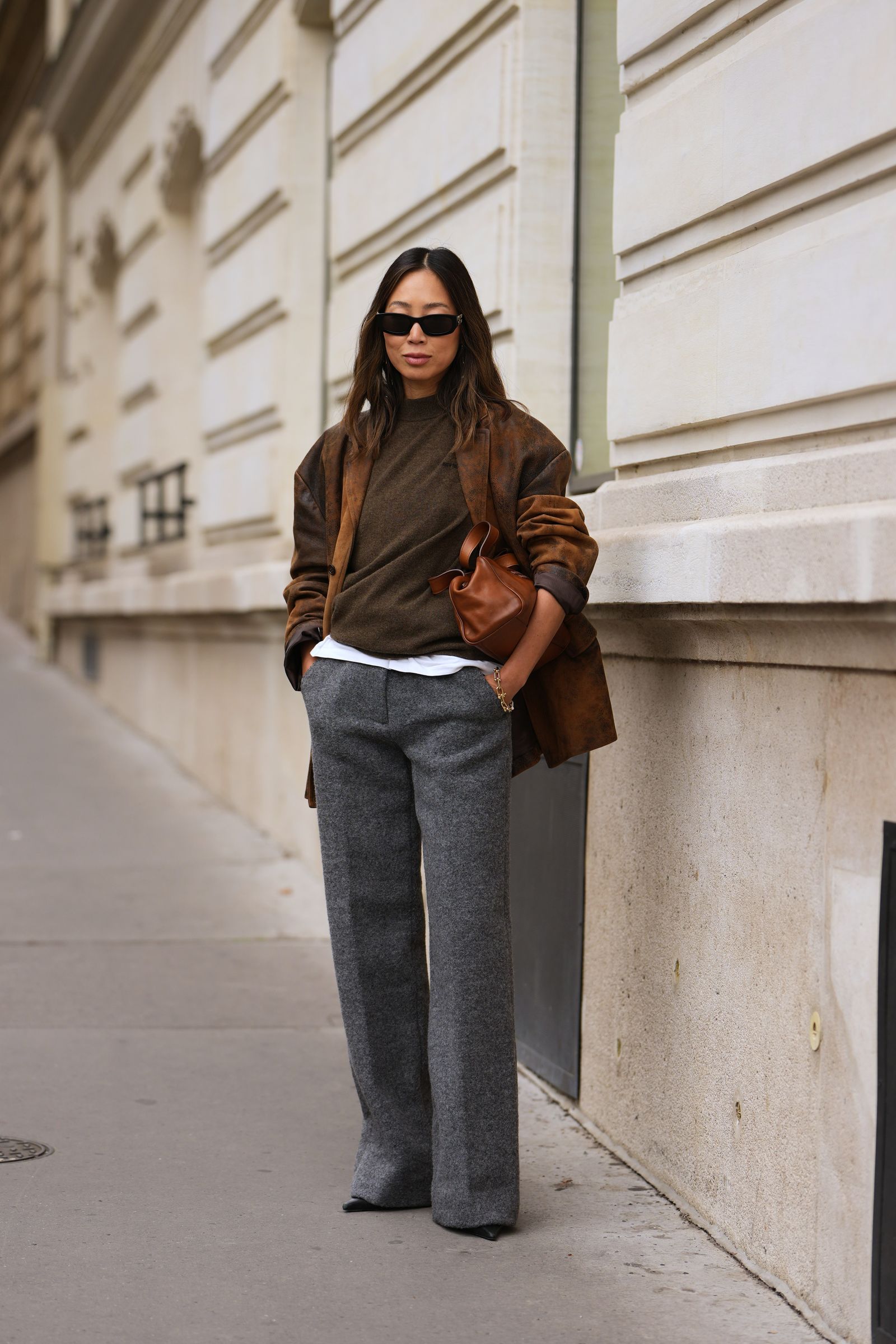 Suede Jacket, Knit Sweater, and Wide-Leg Trousers: A Tactile Combination Suede Jacket, Knit Sweater, and Wide-Leg Trousers: A Tactile Combination — Minimalist Winter Outfits