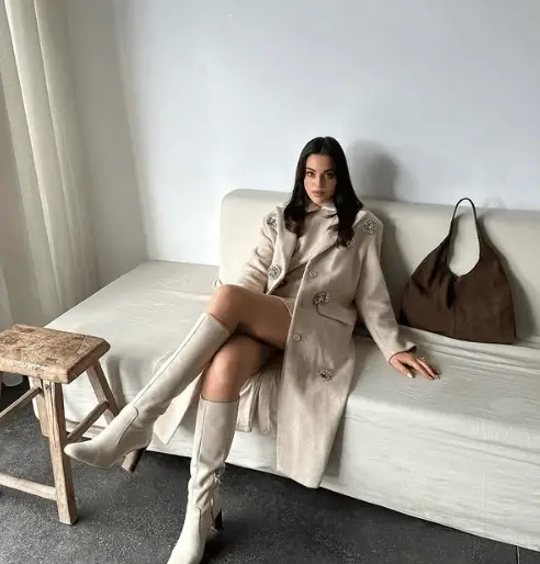 Sophisticated Neutral: Embellished Wool Coat and Mini Dress Sophisticated Neutral: Embellished Wool Coat and Mini Dress — Baddie Winter Outfits