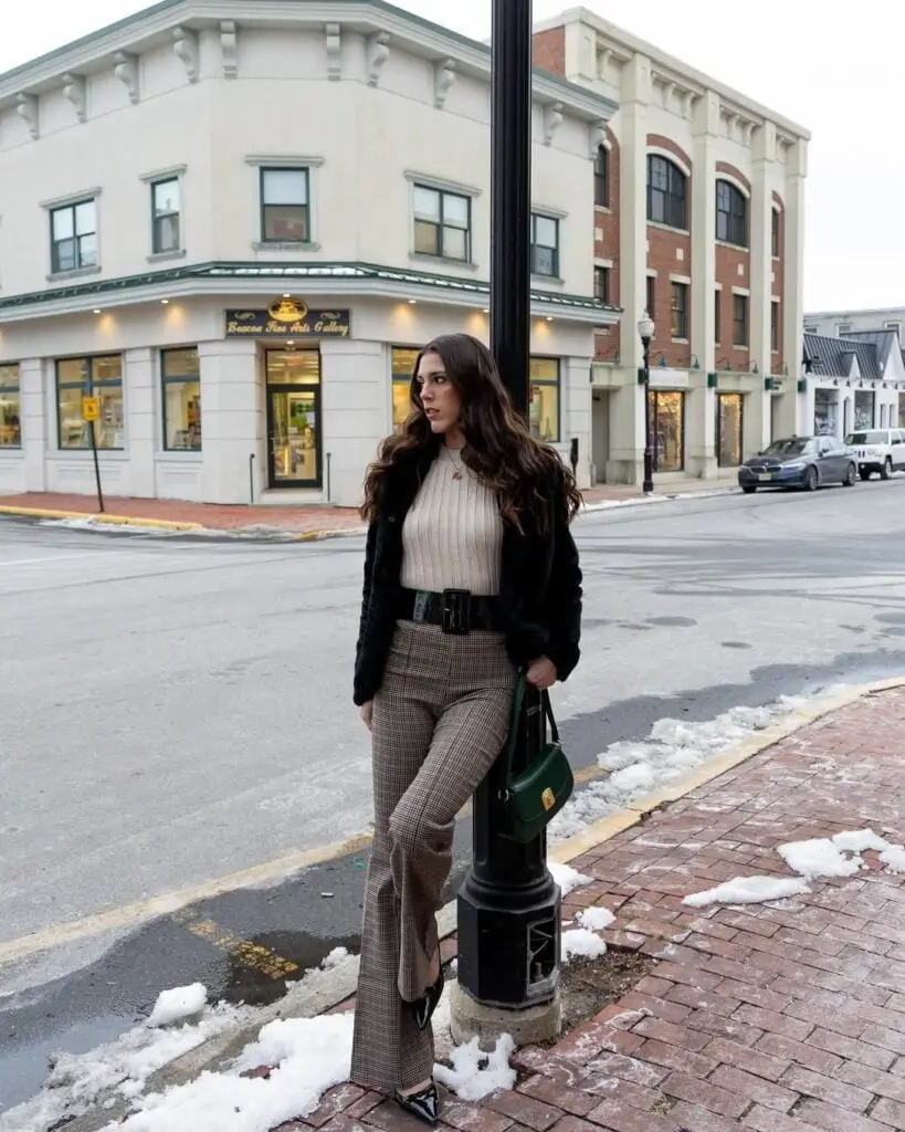 Statement Pants: Faux Fur Jacket with Plaid Flares Statement Pants: Faux Fur Jacket with Plaid Flares — Baddie Winter Outfits