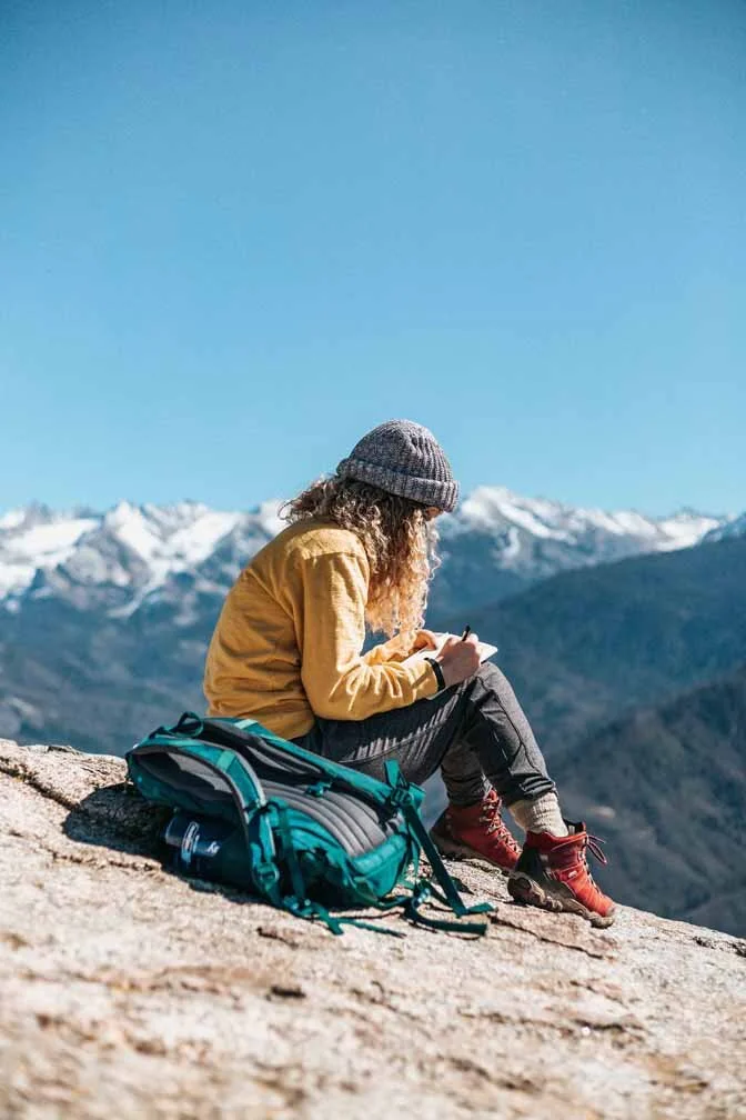 Yellow Sweatshirt and Red Boots for a Trail Pop — Winter Hiking Outfits