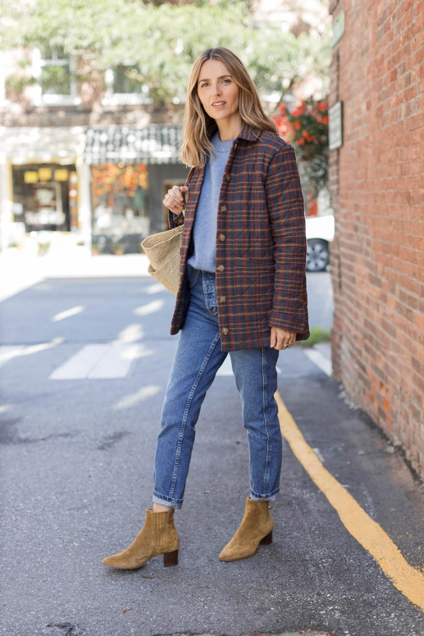 Plaid Quilted Jacket with Denim for Casual Winter Style Plaid Quilted Jacket with Denim for Casual Winter Style — Preppy Winter Outfits