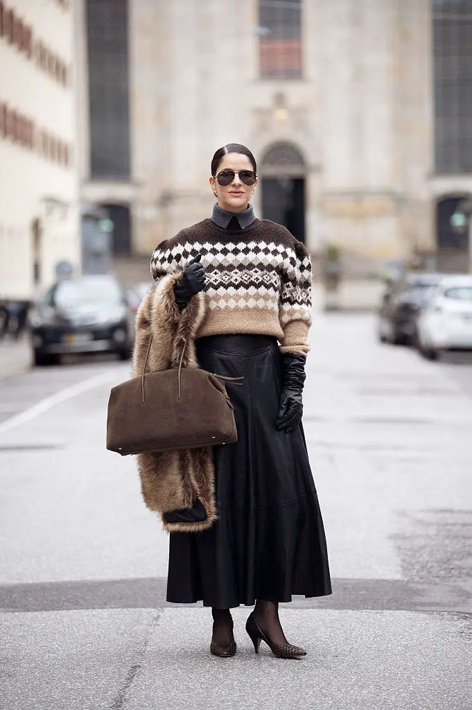 Fair Isle Sweater and Leather Skirt for a Chic Winter Ensemble Fair Isle Sweater and Leather Skirt for a Chic Winter Ensemble — Preppy Winter Outfits