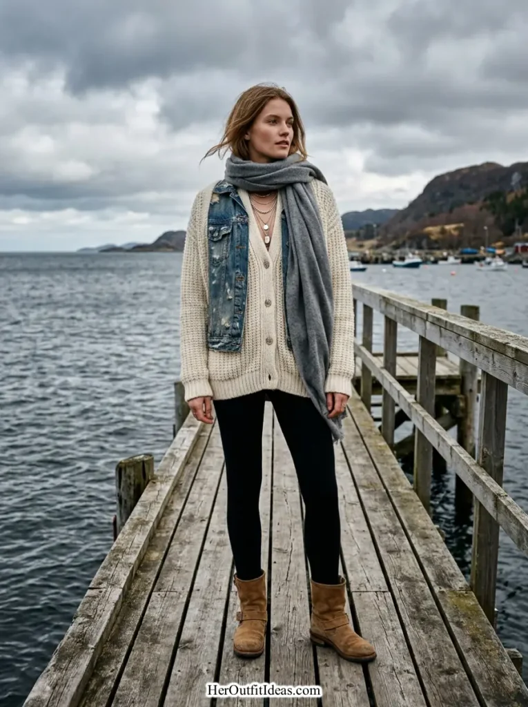 Denim Vest Over Knit Cardigan for Layered Warmth Denim Vest Over Knit Cardigan for Layered Warmth — Boho Winter Outfits