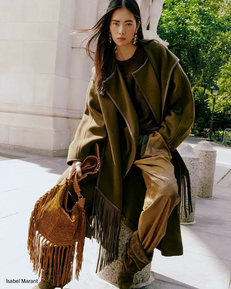 Fringed Wool Coat and Metallic Pants: Elevated Western Statement — Western Winter Outfits