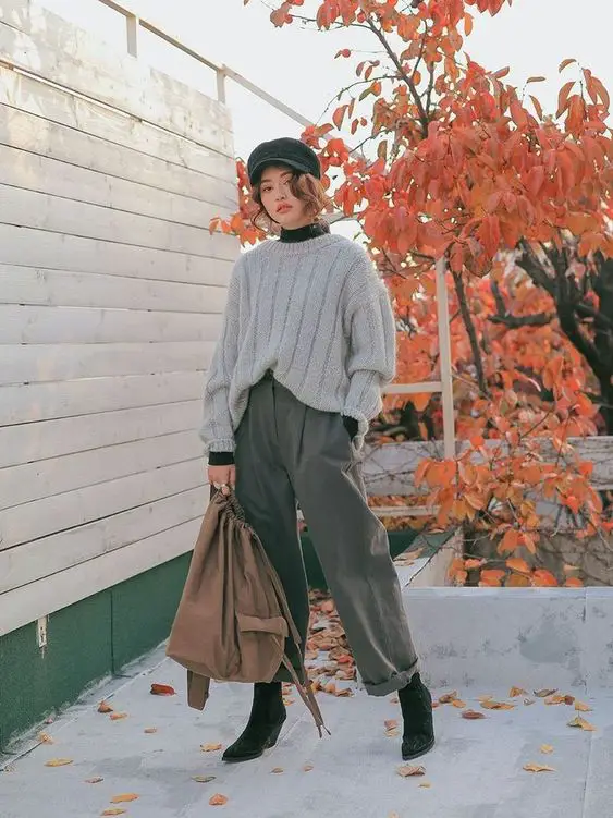 Chunky Knit Sweater with Wide-Leg Trousers Chunky Knit Sweater with Wide-Leg Trousers — Korean Winter Outfits
