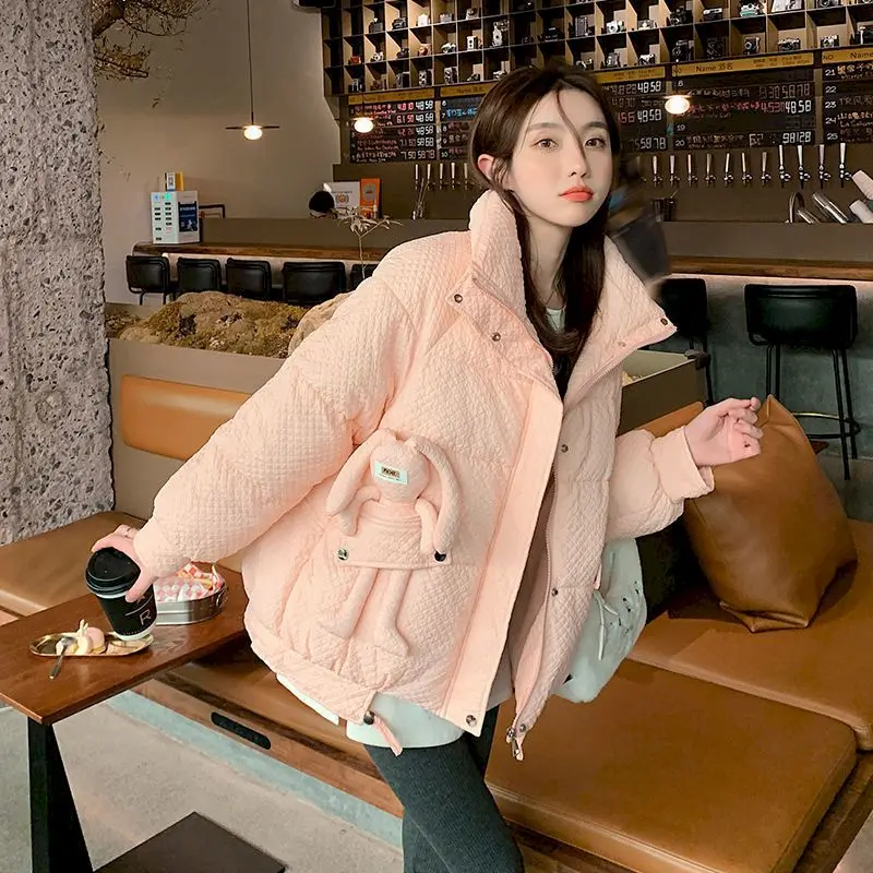 Pastel Pink Puffer Jacket with Grey Pants Pastel Pink Puffer Jacket with Grey Pants — Korean Winter Outfits