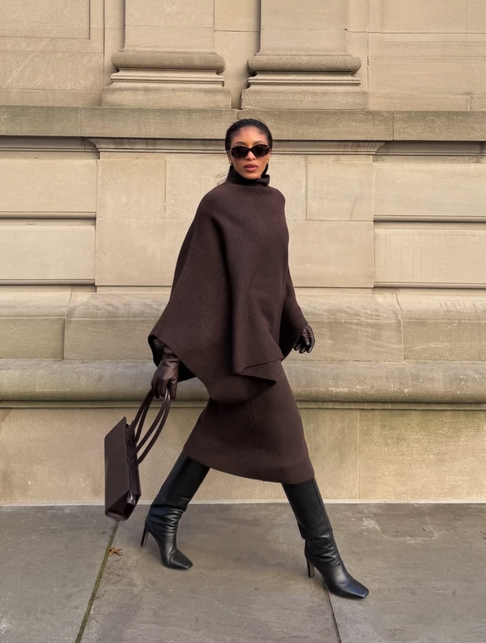 Elegant Brown Cape for a Chic Winter Ensemble — Winter Capsule Wardrobe