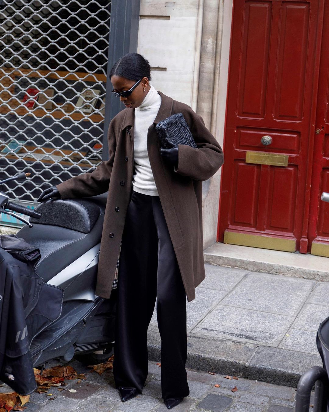 Sophisticated Brown Overcoat with Satin Trousers — Winter Capsule Wardrobe