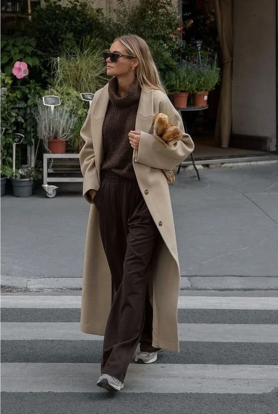 Effortless Beige Coat with Brown Trousers — Winter Capsule Wardrobe