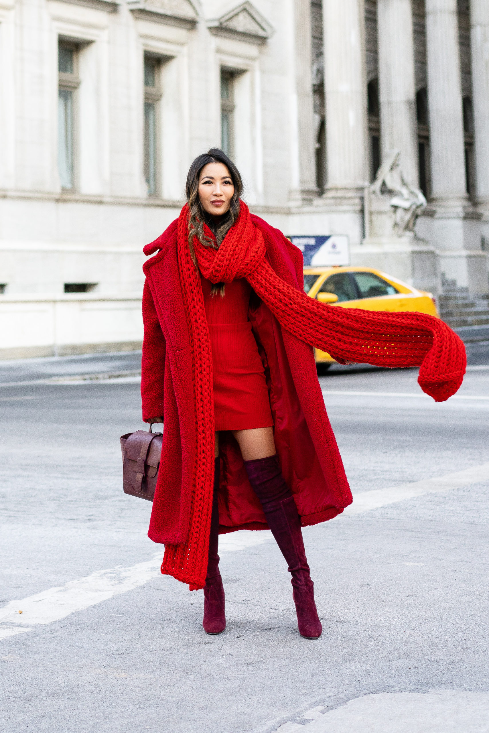 Monochromatic Red Ensemble for a Chic Winter Statement — Colorful Winter Outfits