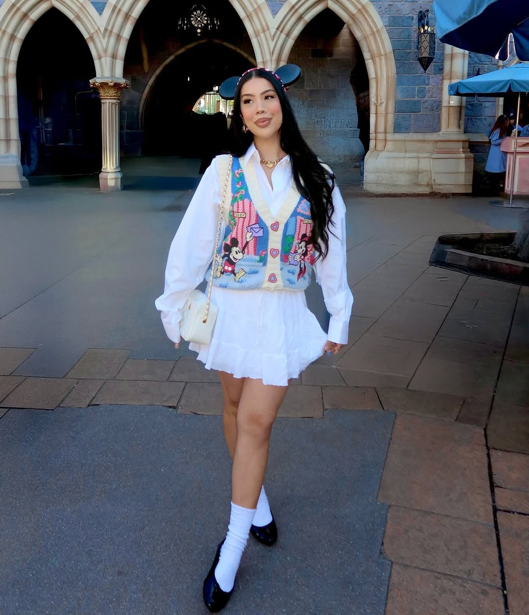 Whimsical Mickey Mouse Vest and Ruffled Skirt for a Theme Park Day Whimsical Mickey Mouse Vest and Ruffled Skirt for a Theme Park Day — Disney Winter Outfits