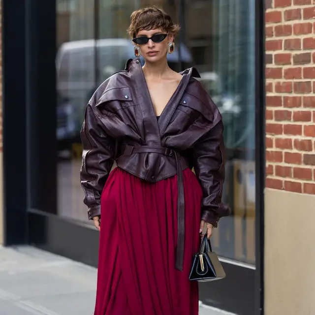 Dramatic Burgundy Leather Jacket and Maxi Skirt Ensemble Dramatic Burgundy Leather Jacket and Maxi Skirt Ensemble — Disney Winter Outfits