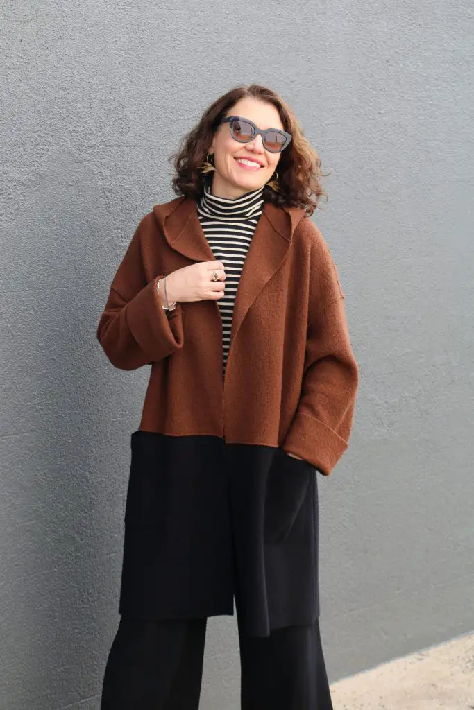 Colorblock Cardigan and Striped Turtleneck Combo — London Winter Outfits