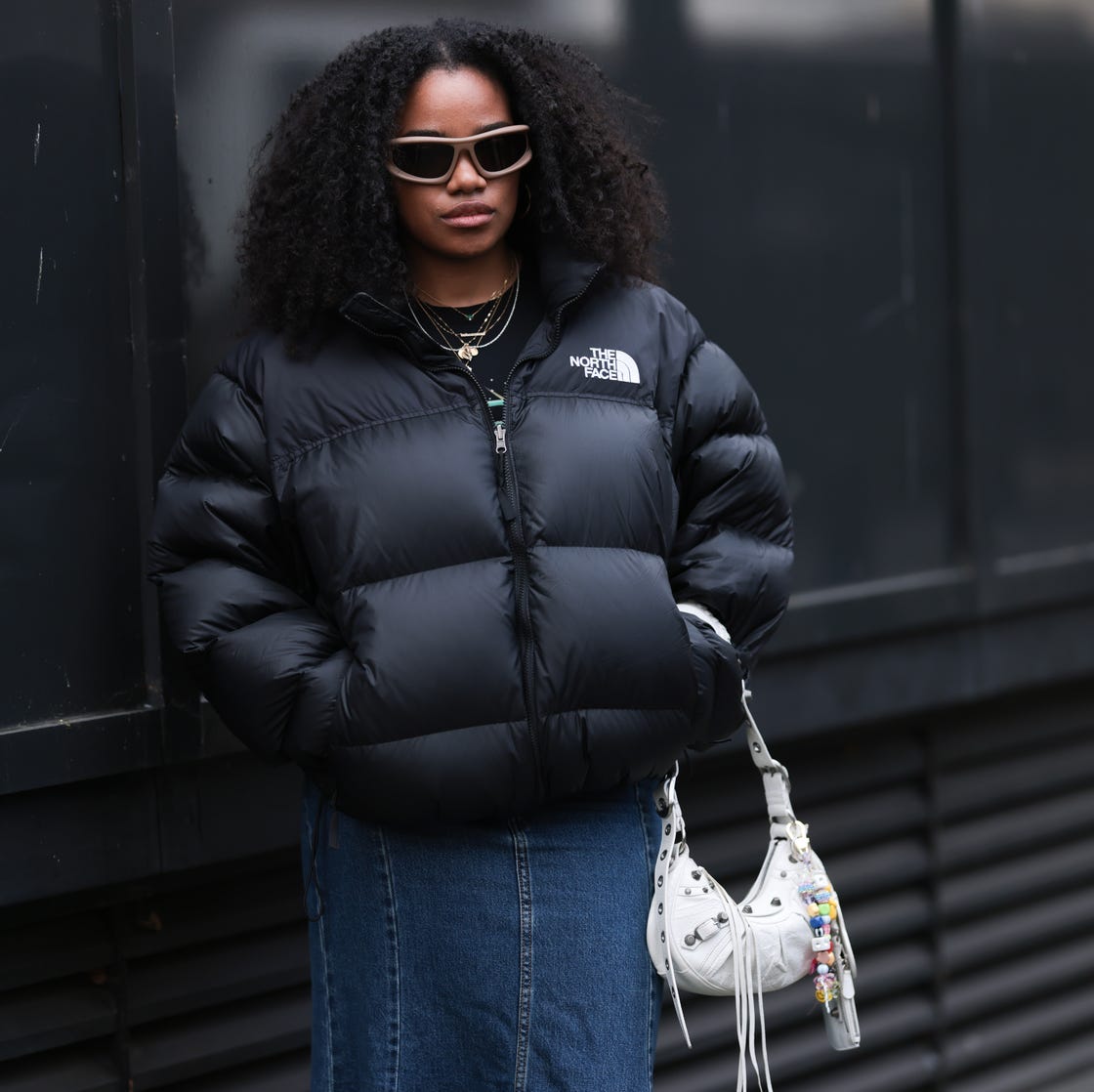 Streetwear Ensemble: Puffer Jacket and Denim Skirt — London Winter Outfits