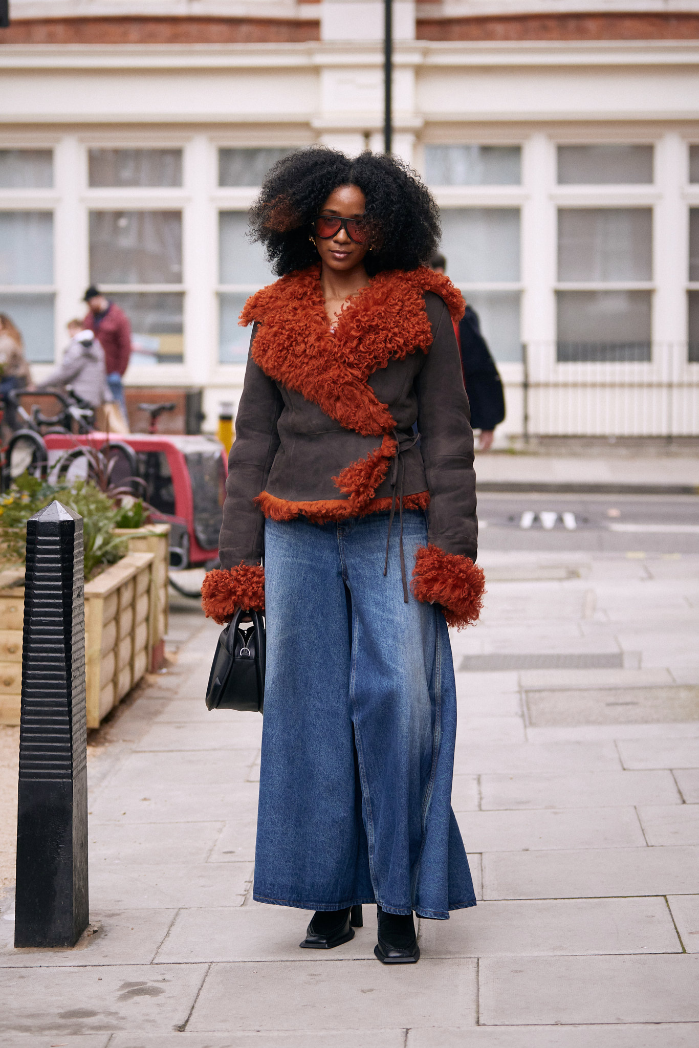 Shearling Jacket with Orange Trim and Denim — London Winter Outfits