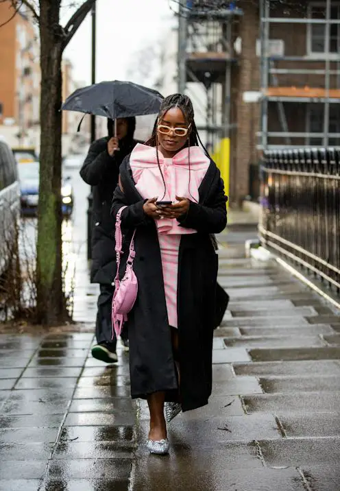 Black Longline Coat with Gingham Dress — London Winter Outfits