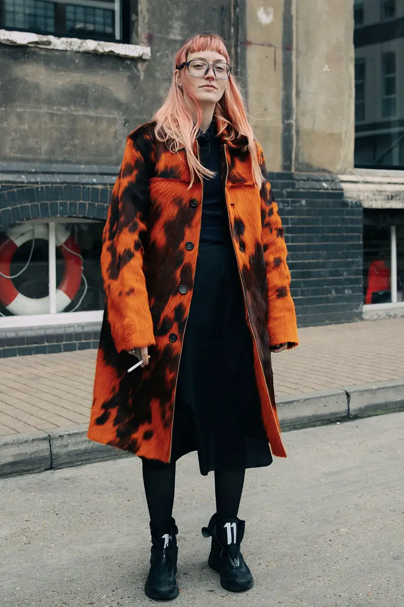 Statement Printed Faux Fur Coat Over Hoodie — London Winter Outfits