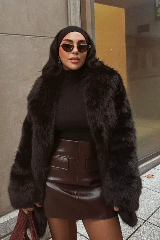 Black Fur Jacket for an Evening Out — Italy Winter Outfits