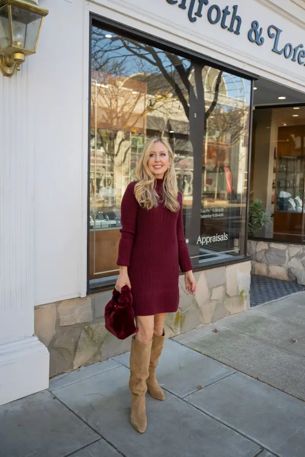 Cozy Turtleneck Dress with Suede Boots Cozy Turtleneck Dress with Suede Boots — Winter Outfits for Warm Weather