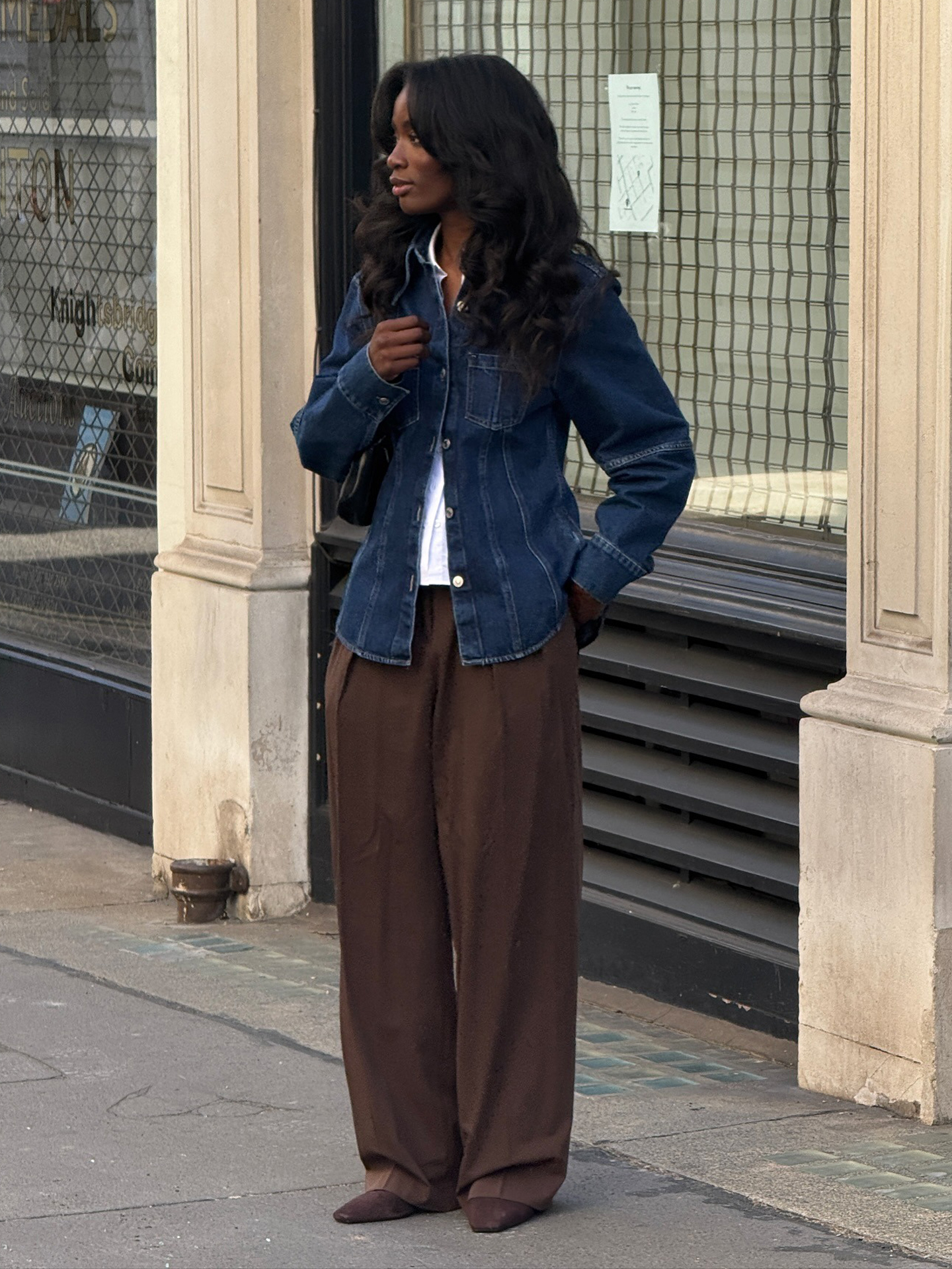 Denim Shirt with Wide-Leg Trousers Denim Shirt with Wide-Leg Trousers — Winter Outfits for Warm Weather