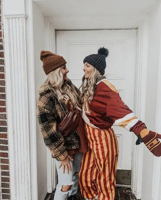 Plaid Fleece Jacket and Striped Overalls for Cozy Game Day Plaid Fleece Jacket and Striped Overalls for Cozy Game Day — Cold Weather Game Day Outfits
