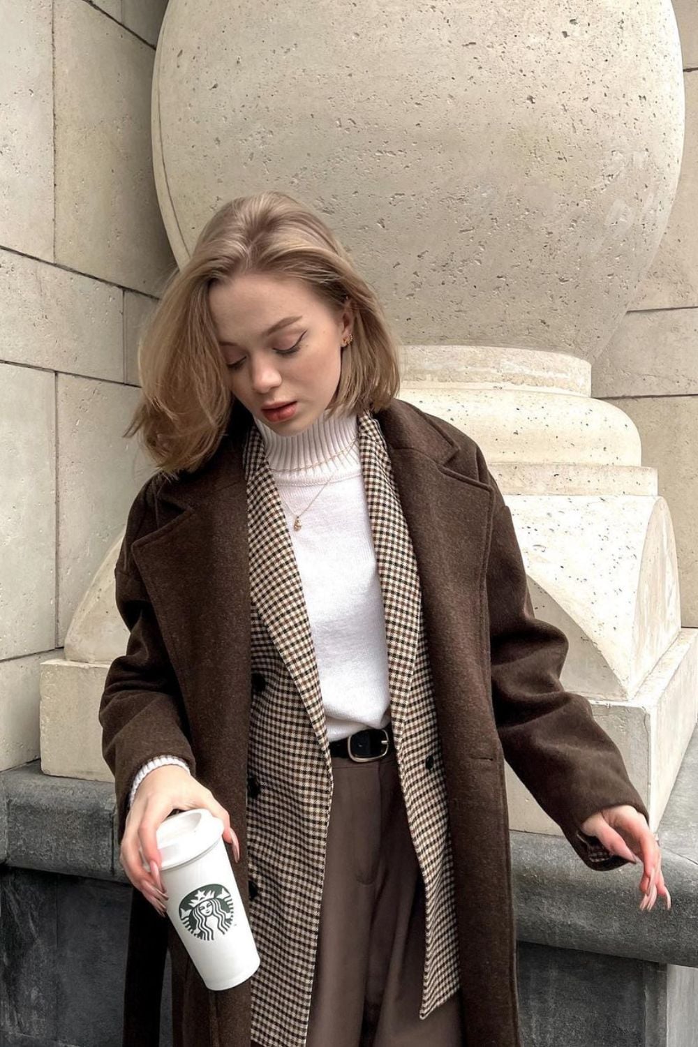 Plaid Blazer and Wool Coat Layering — Dark Academia Winter Outfits