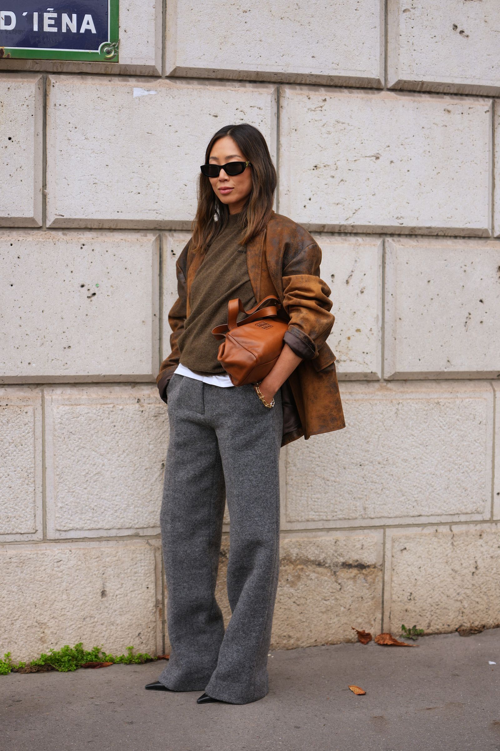 Distressed Leather Jacket Over Knitwear — Dark Academia Winter Outfits
