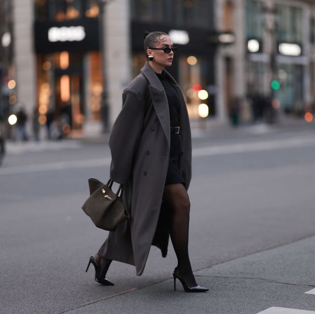 Sophisticated Grey Wool Coat Over Black Dress Sophisticated Grey Wool Coat Over Black Dress — Deep Winter Outfits