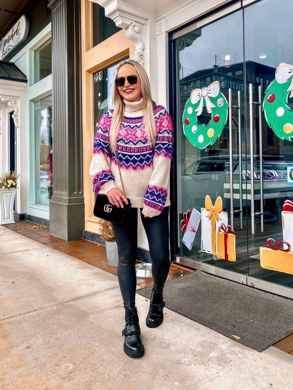 Fair Isle Turtleneck with Faux Leather Leggings Fair Isle Turtleneck with Faux Leather Leggings — Fair Isle Sweater Outfits