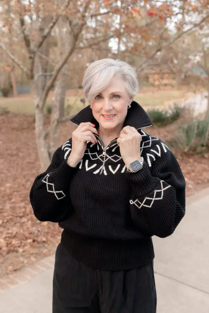 Zip-Up Fair Isle Sweater Detail Zip-Up Fair Isle Sweater Detail — Fair Isle Sweater Outfits