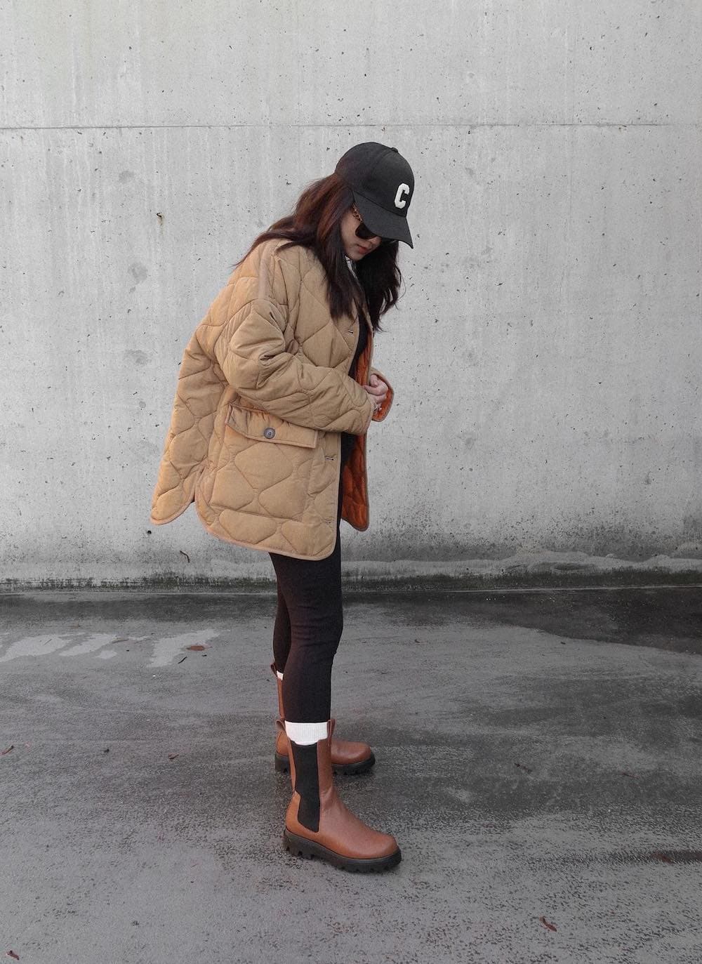 Chelsea Boots with Quilted Jacket Chelsea Boots with Quilted Jacket — Brown Boots Outfits