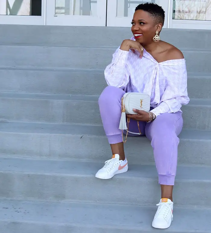 Relaxed Royal Purple Sweatpants with Off-the-Shoulder Blouse Relaxed Royal Purple Sweatpants with Off-the-Shoulder Blouse — Royal Purple Outfits