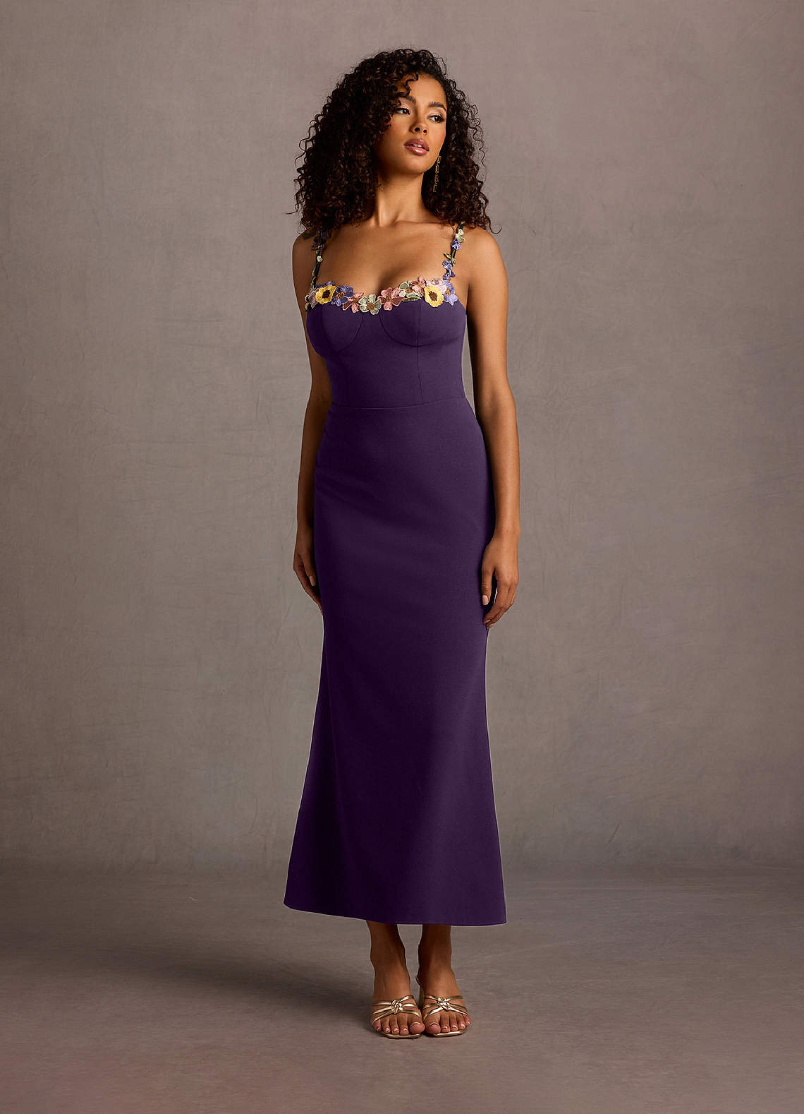 Maxi Dress with Floral Neckline in Deep Purple Maxi Dress with Floral Neckline in Deep Purple — Royal Purple Outfits
