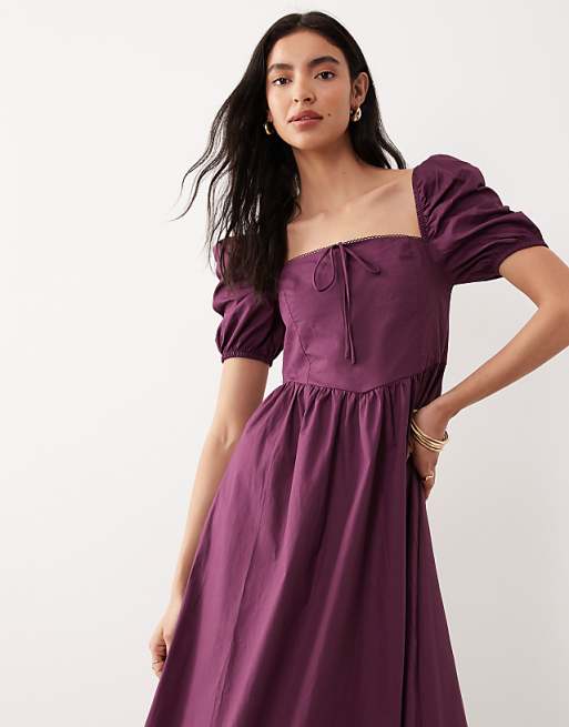Daytime Deep Purple Cotton Dress with Puff Sleeves Daytime Deep Purple Cotton Dress with Puff Sleeves — Royal Purple Outfits