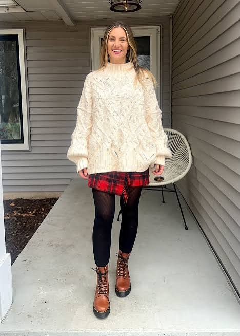 Chunky Knit Sweater with Plaid Mini Skirt and Combat Boots Chunky Knit Sweater with Plaid Mini Skirt and Combat Boots — December Outfits