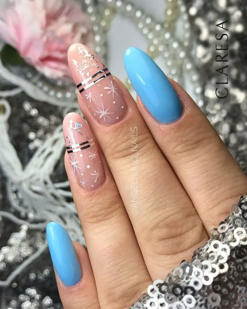 Sky Blue Pink Snowflake Decal Nails — Everyday Winter Nails
