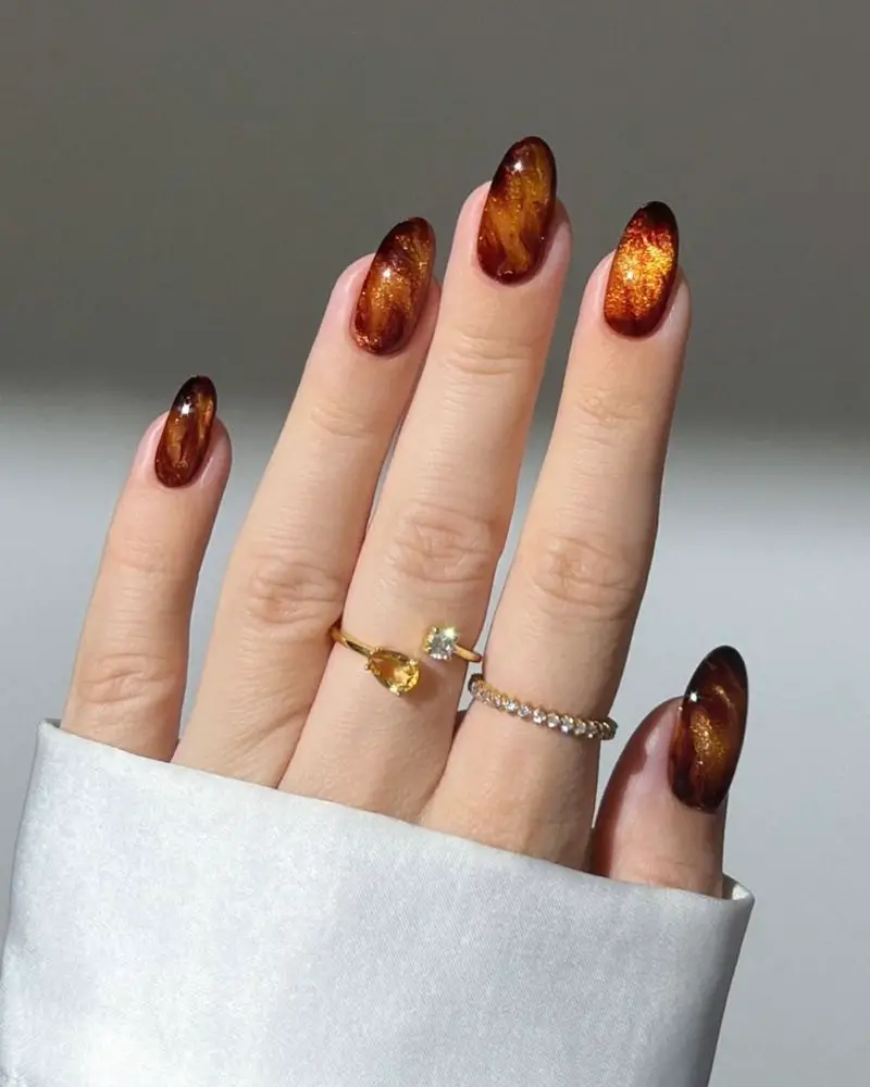 Subtle Blue White Marble Glitter Almonds — Winter Marble Nails
