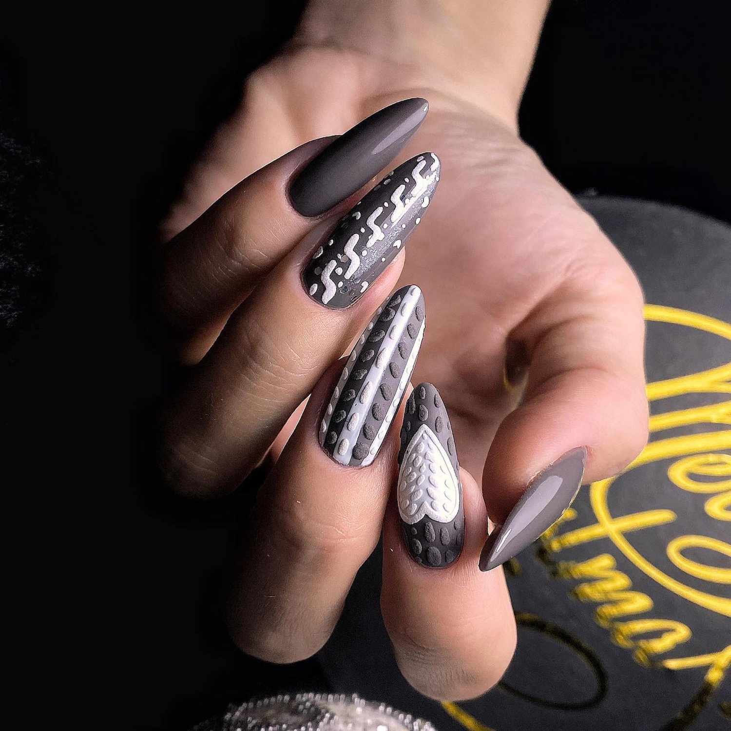 Glossy Base With Matte Textured Details Visual Idea — Sweater Nails