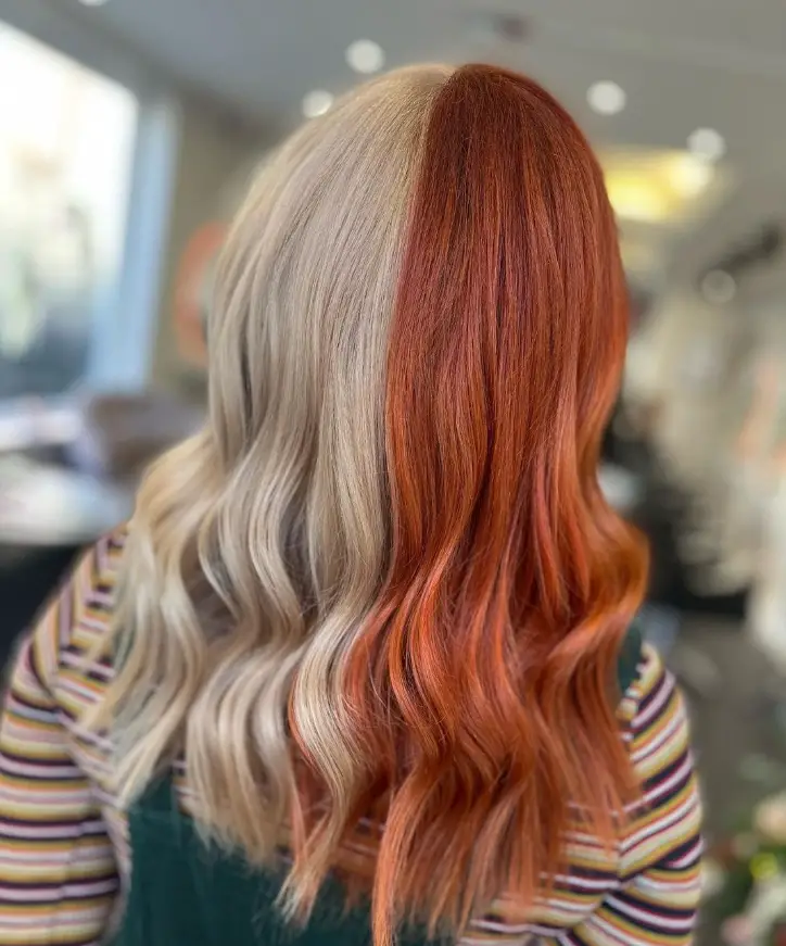 Split Dye Platinum Blonde and Copper Split Dye Platinum Blonde and Copper — Winter Hair Colors