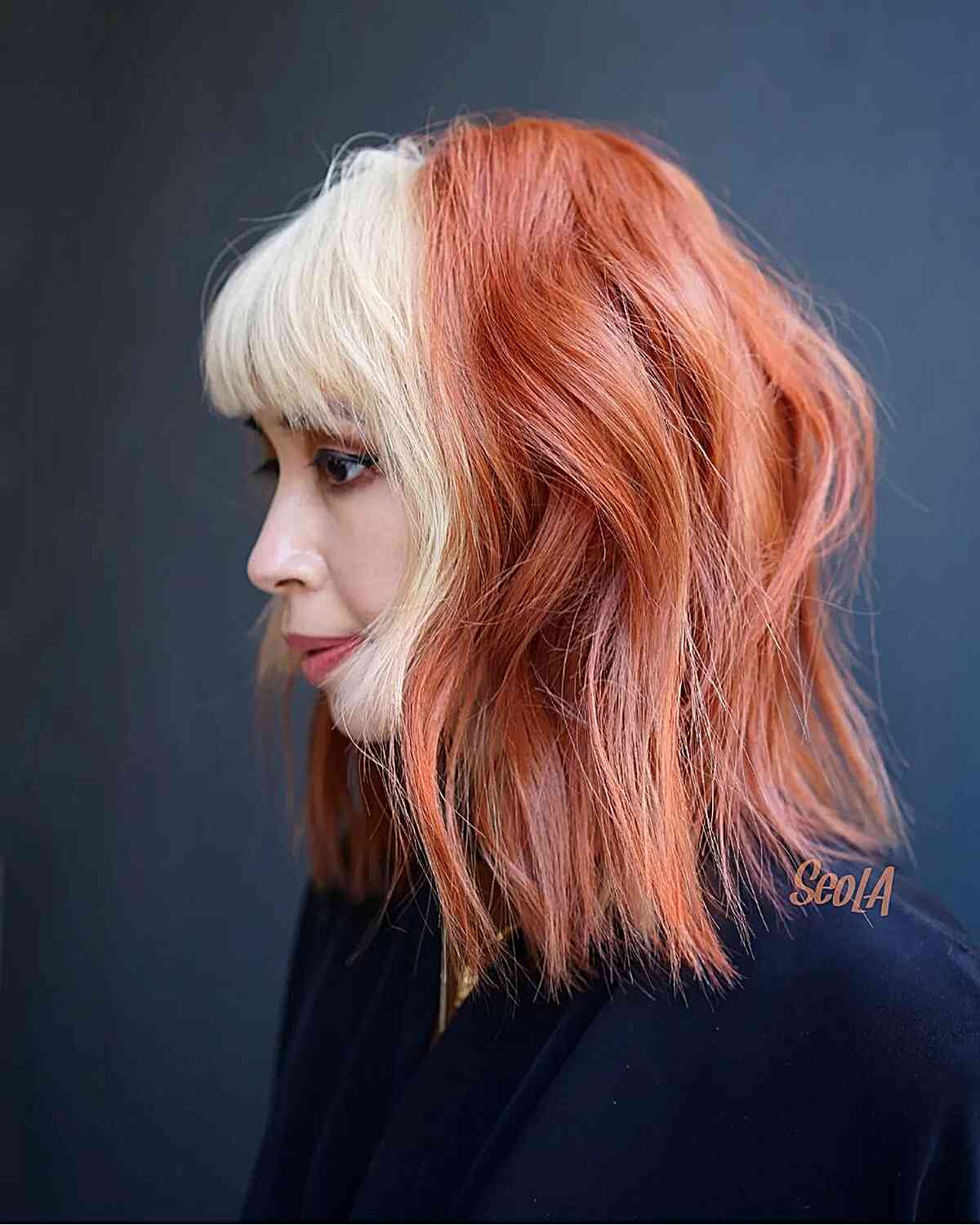 Bold Two-Tone Platinum and Copper Bold Two-Tone Platinum and Copper — Winter Hair Colors for Women Over 60