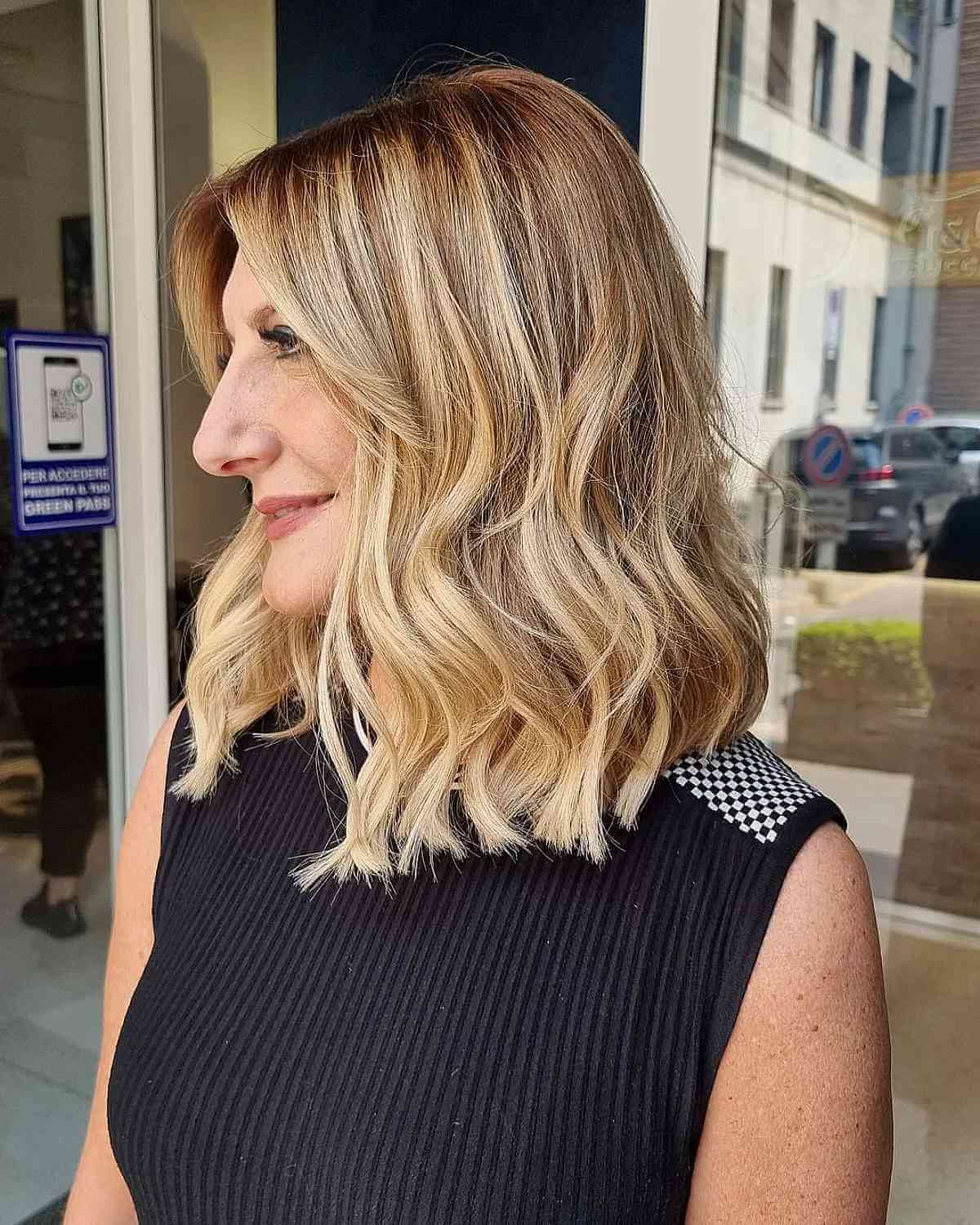 Dark Blonde Lob With Balayage Dark Blonde Lob With Balayage — Winter Hair Colors for Women Over 60