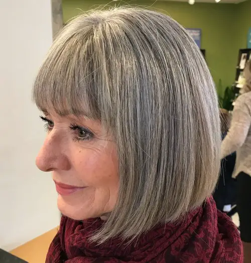 Blunt Bangs Ash Blonde Bob Blunt Bangs Ash Blonde Bob — Winter Hair Colors for Women Over 70