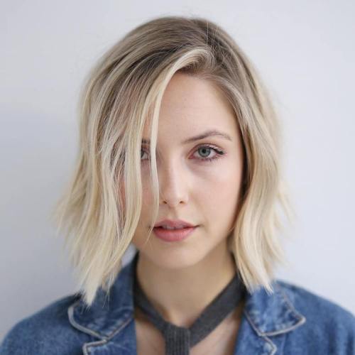 Asymmetrical Chin Bob With Ash Blonde Asymmetrical Chin Bob With Ash Blonde — Winter Haircuts for Heart Shaped Faces