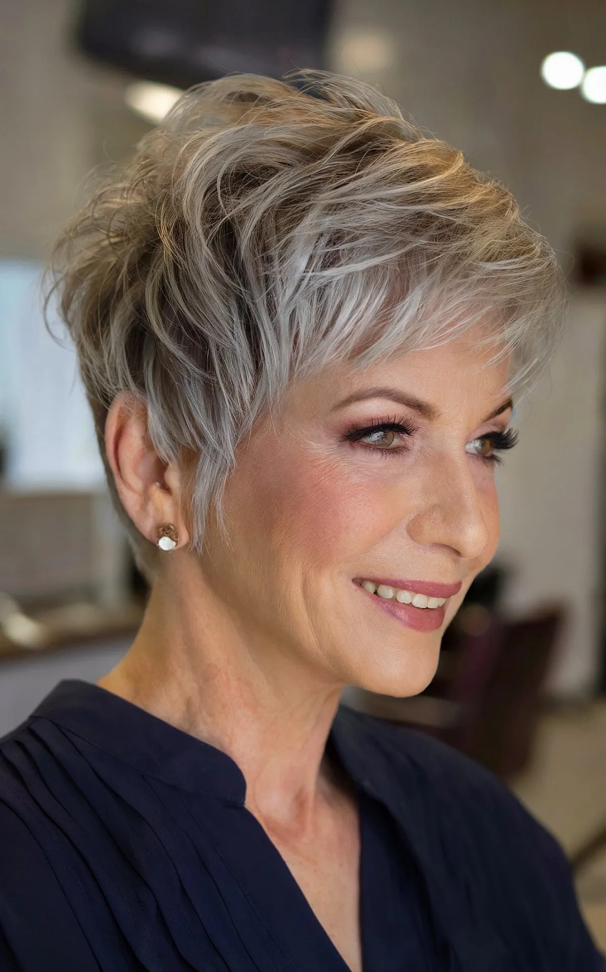 Wavy Grey Blonde Pixie — Winter Hairstyles for Women Over 70