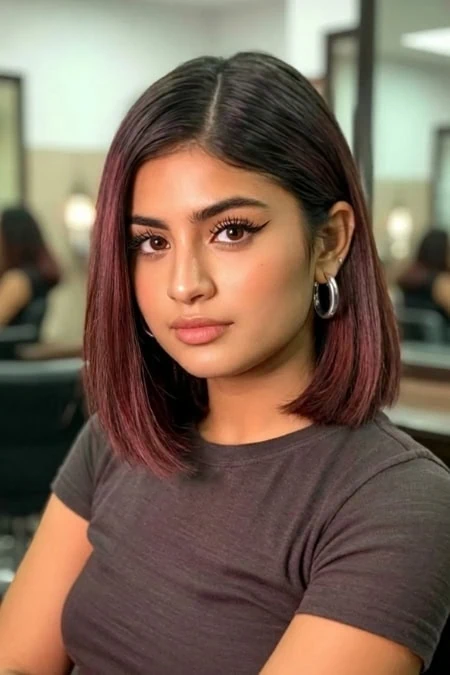 Blunt Bob with Subtle Burgundy Blunt Bob with Subtle Burgundy — Winter Hairstyles for Round Faces