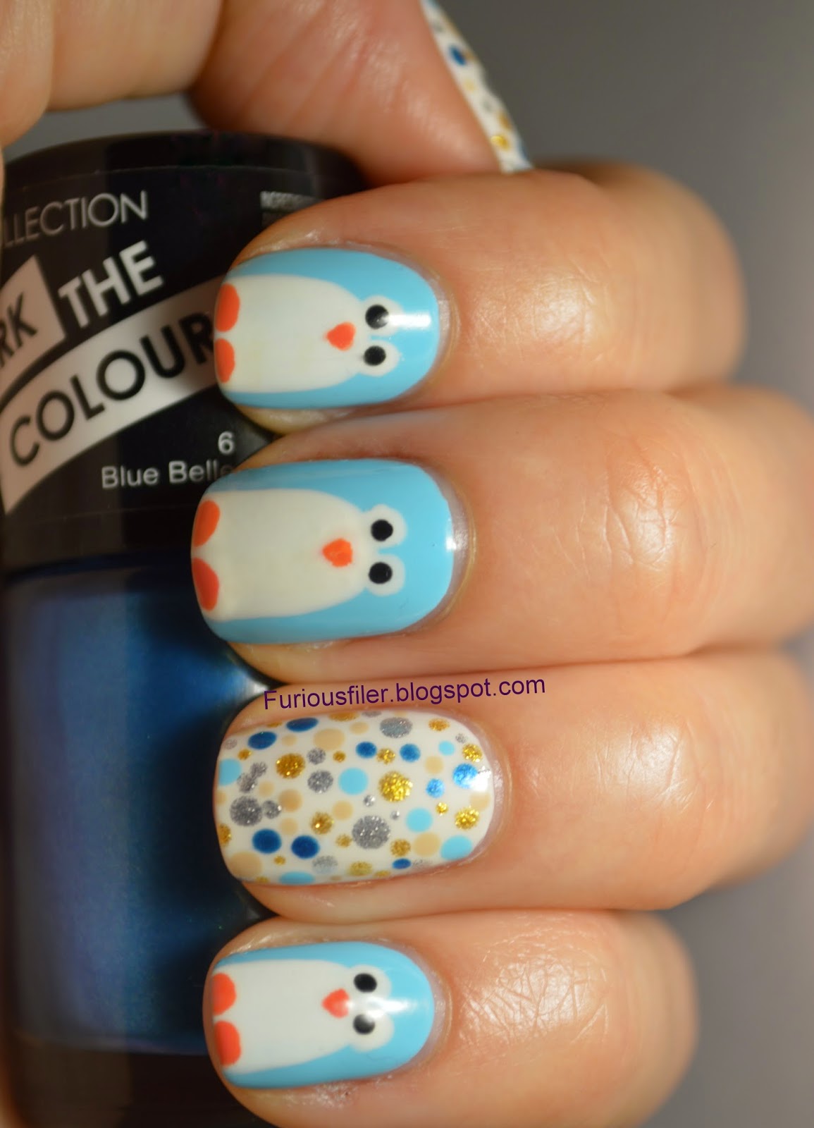 Penguin Face and Confetti Dot Nails Penguin Face and Confetti Dot Nails — Winter Nails for Kids