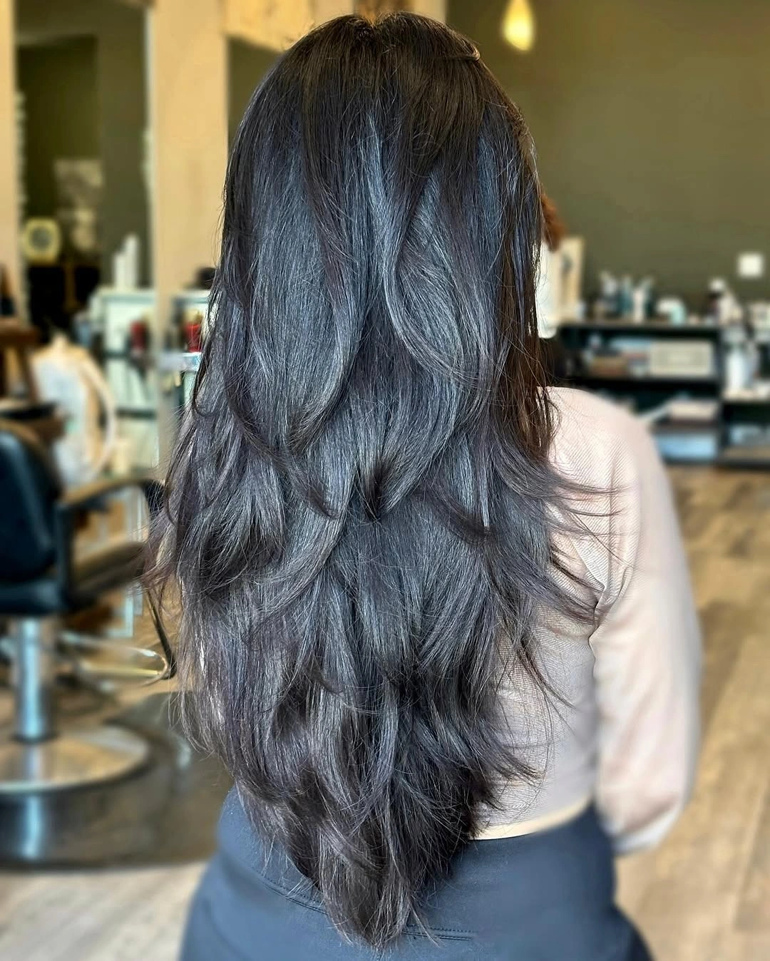 Black cut with short fringe and long narrow nape lengths